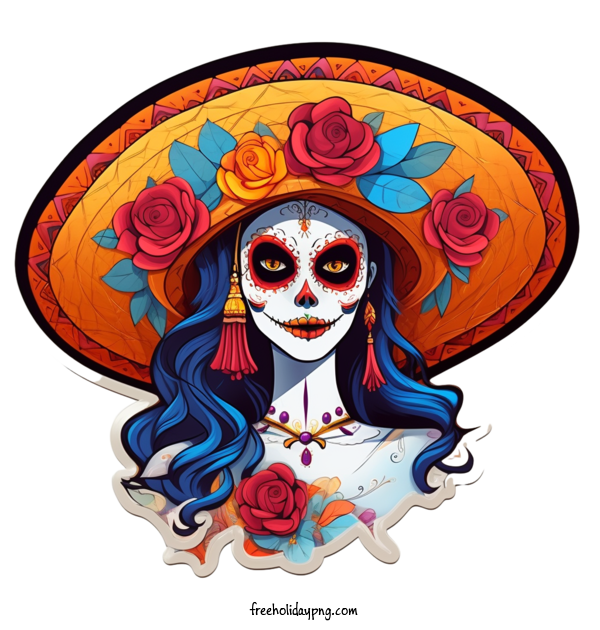 Transparent Day of the Dead Día de Muertos woman skull for Día de Muertos for Day Of The Dead