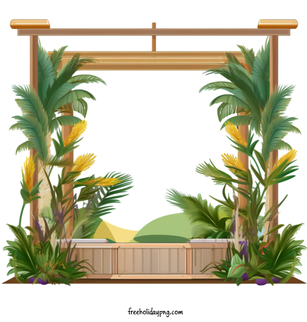 Transparent Sukkot Happy Sukkot palm trees wooden frame for Happy Sukkot for Sukkot