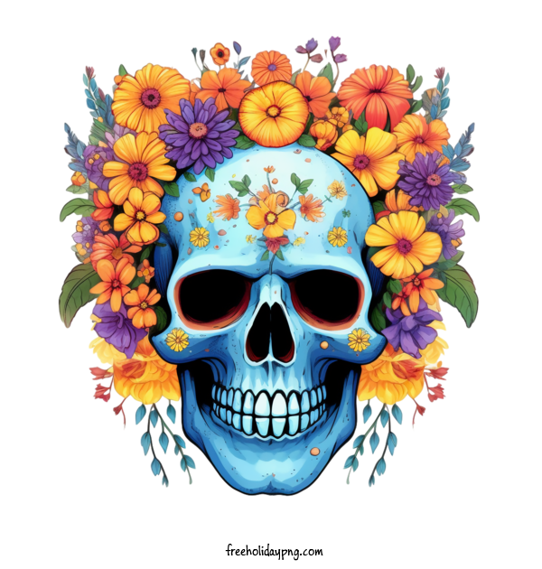 Transparent Day of the Dead Sugar Skull skull flowers for Sugar Skull for Day Of The Dead