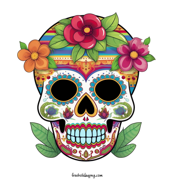Transparent Day of the Dead Sugar Skull colorful vibrant for Sugar Skull for Day Of The Dead