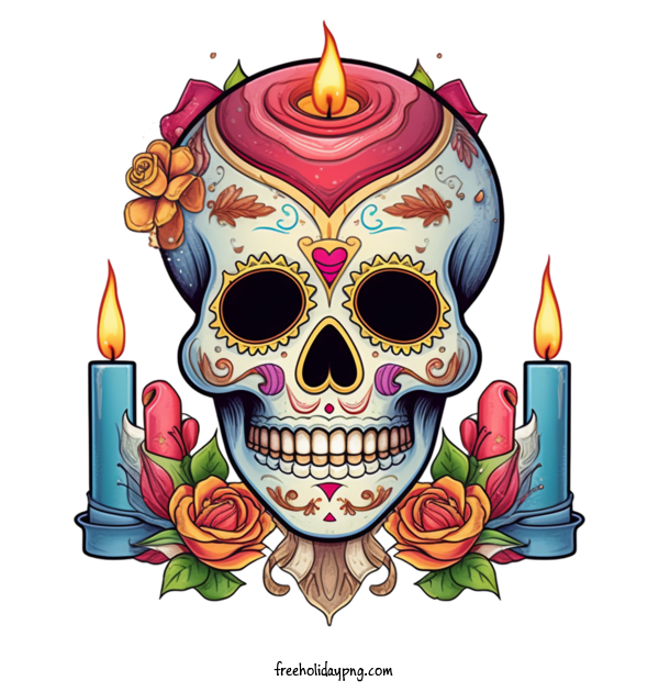 Transparent Day of the Dead Sugar Skull skull colorful for Sugar Skull for Day Of The Dead