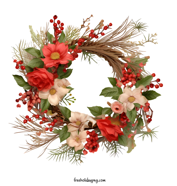 Transparent Christmas Christmas Wreath holiday wreath red and pink flowers for Christmas Wreath for Christmas