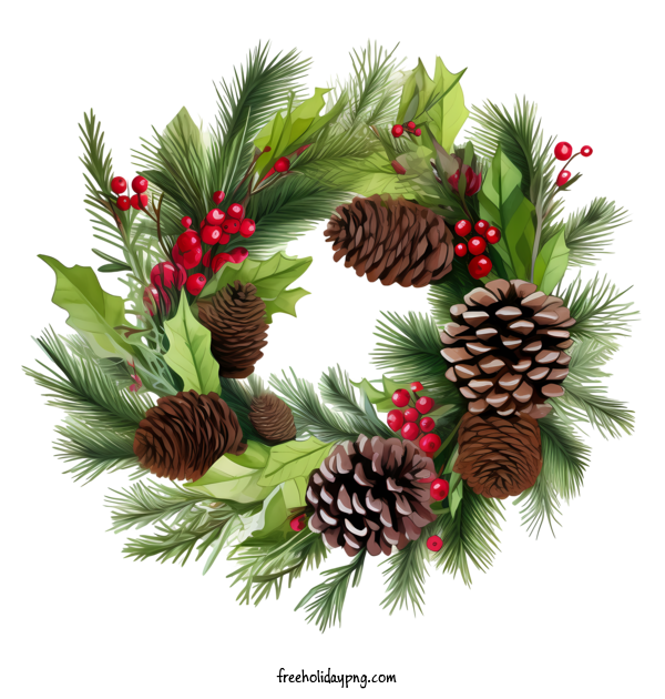 Transparent Christmas Christmas Wreath pine cones berries for Christmas Wreath for Christmas