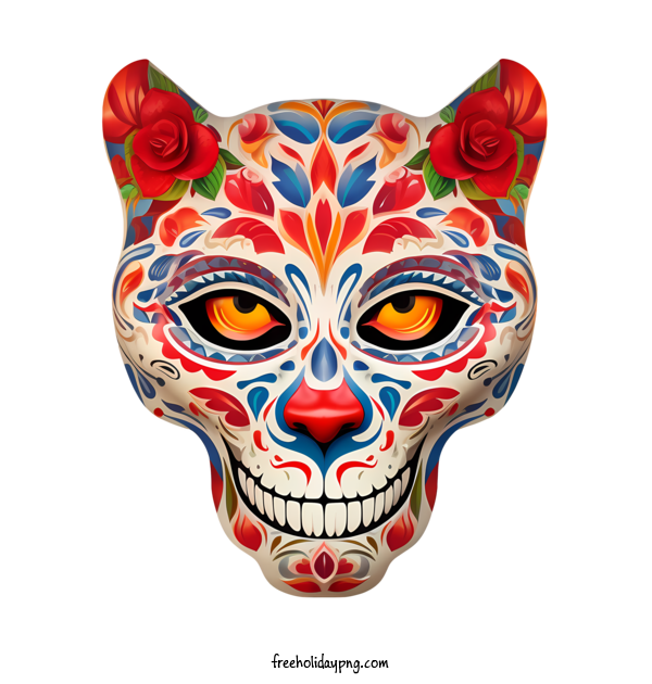 Transparent Day of the Dead Día de Muertos Cat skull for Día de Muertos for Day Of The Dead