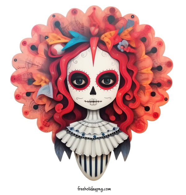 Transparent Day of the Dead Skelita Calaveras red hair skull face for Skelita Calaveras for Day Of The Dead