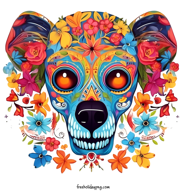 Transparent Day of the Dead Día de Muertos skull colorful for Día de Muertos for Day Of The Dead