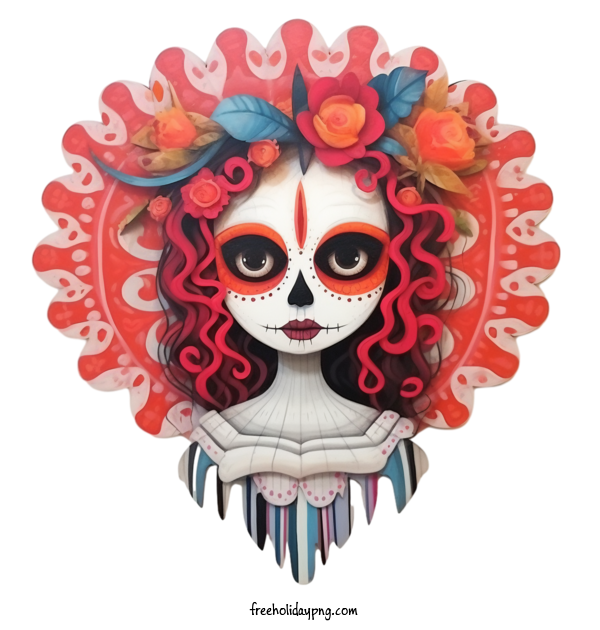 Transparent Day of the Dead Skelita Calaveras sugar skull woman flower crown for Skelita Calaveras for Day Of The Dead