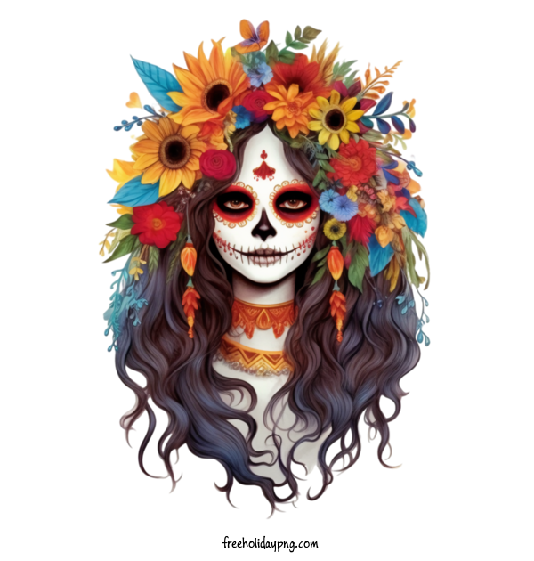 Transparent Day of the Dead Skelita Calaveras skull flower for Skelita Calaveras for Day Of The Dead