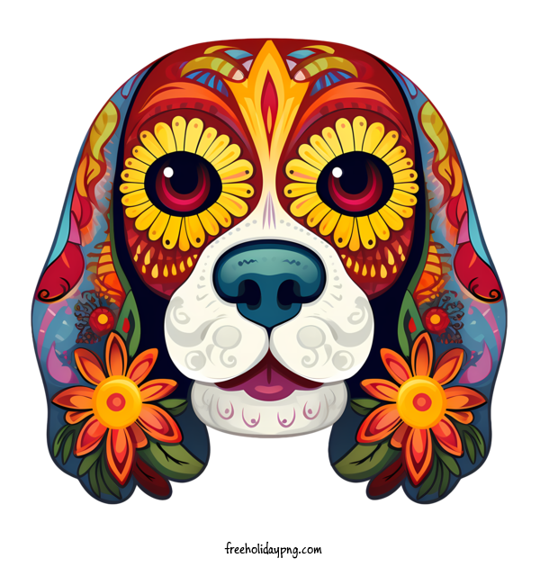 Transparent Day of the Dead Día de Muertos dog colorful for Día de Muertos for Day Of The Dead