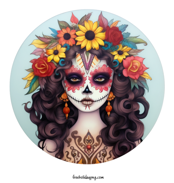 Transparent Day of the Dead Skelita Calaveras Sugar skull floral crown for Skelita Calaveras for Day Of The Dead