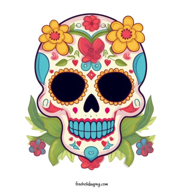 Transparent Day of the Dead Sugar Skull skull skull with flowers for Sugar Skull for Day Of The Dead