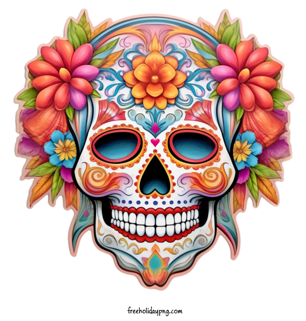 Transparent Day of the Dead Sugar Skull skull floral for Sugar Skull for Day Of The Dead
