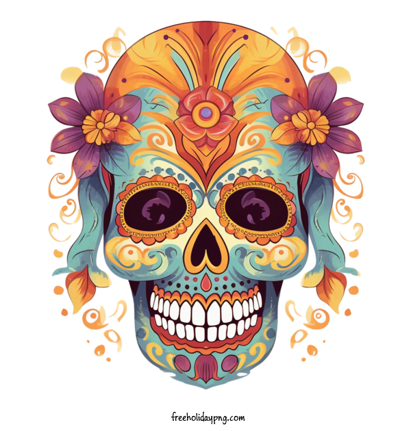 Transparent Day of the Dead Sugar Skull colorful skull for Sugar Skull for Day Of The Dead