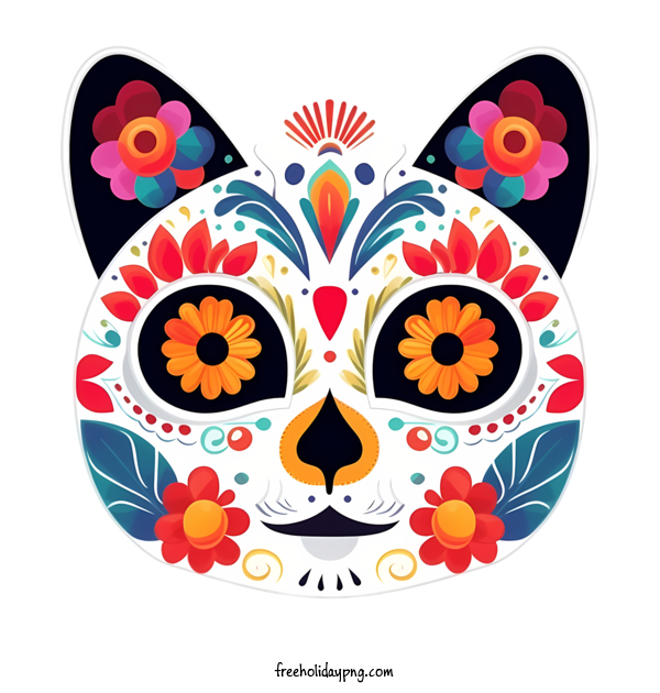 Transparent Day of the Dead Día de Muertos cat skull for Día de Muertos for Day Of The Dead