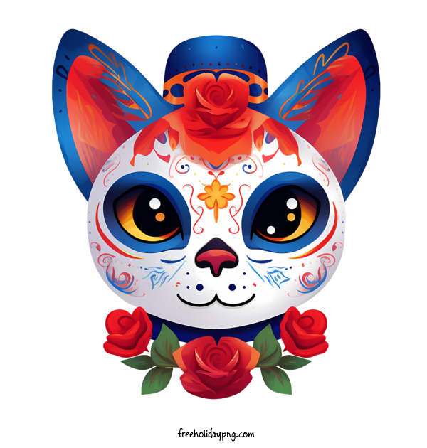 Transparent Day of the Dead Día de Muertos day of the dead cat cat in skull mask for Día de Muertos for Day Of The Dead