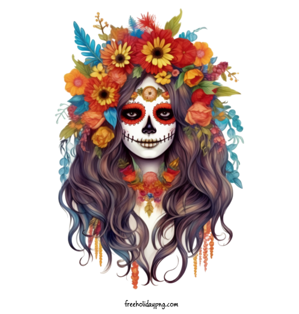 Transparent Day of the Dead Skelita Calaveras Day of the Dead sugar skull for Skelita Calaveras for Day Of The Dead
