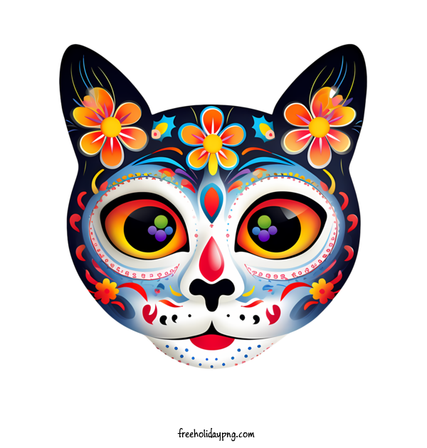 Transparent Day of the Dead Día de Muertos cat mask for Día de Muertos for Day Of The Dead