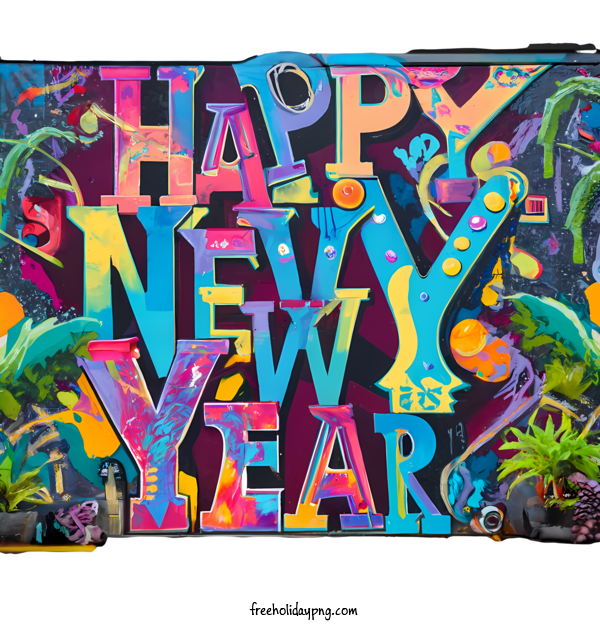 Transparent New Year Happy New Year 2024 happy new year colorful graffiti for Happy New Year 2024 for New Year