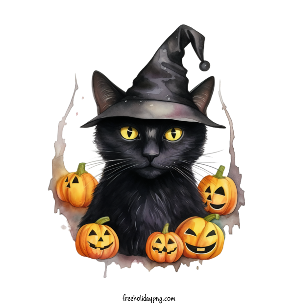Transparent Halloween Black Cats black cat witch hat for Black Cats for Halloween