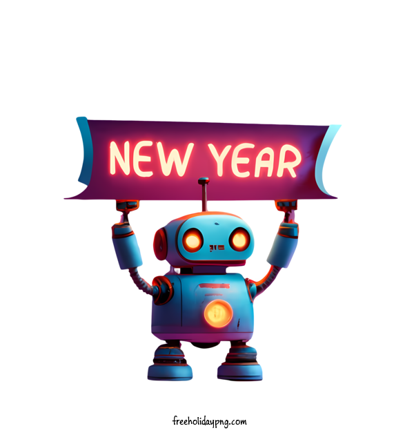 Transparent New Year Happy New Year 2024 robot neon for Happy New Year 2024 for New Year