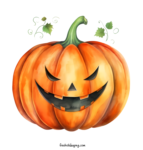 Transparent Halloween Jack O Lantern Watercolor painting Halloween pumpkin for Jack O Lantern for Halloween