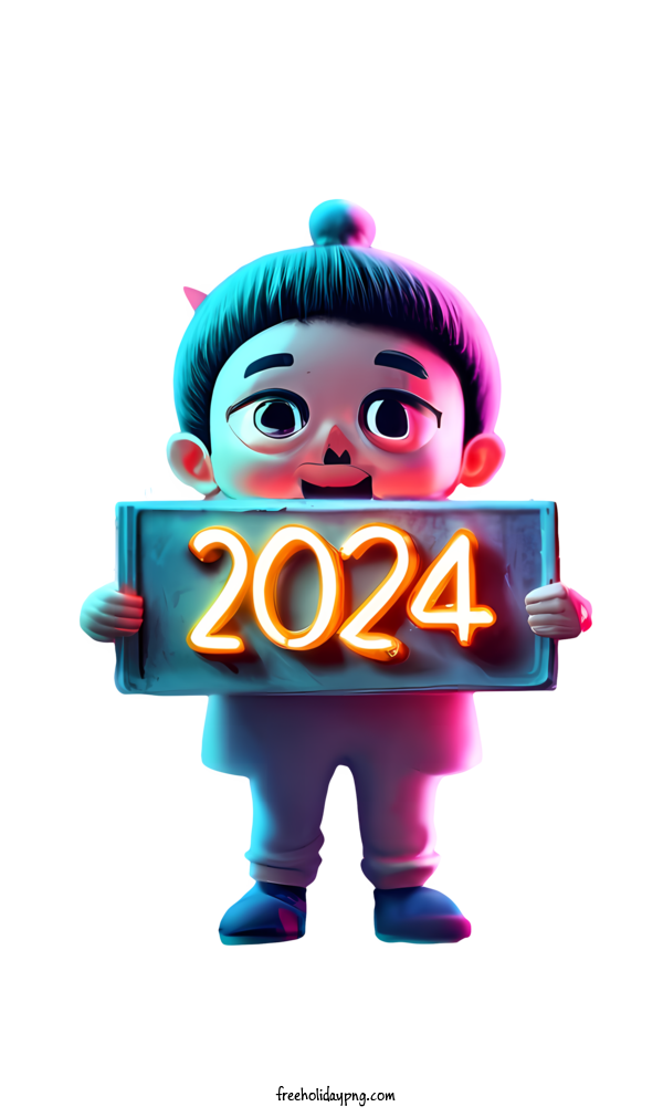Transparent New Year Happy New Year 2024 boy neon sign for Happy New Year 2024 for New Year