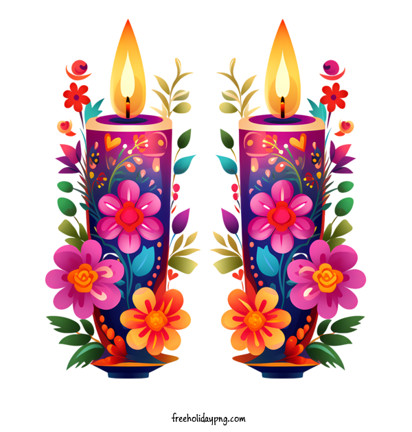 Transparent Day of the Dead Día de Muertos floral decorations lit candles for Día de Muertos for Day Of The Dead