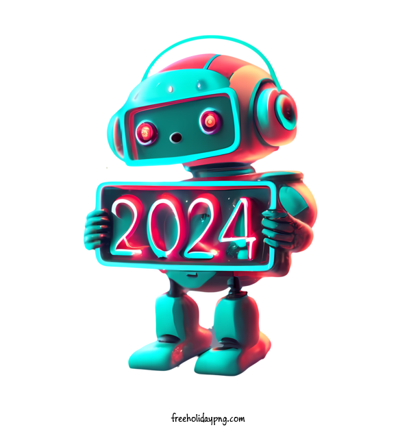 Transparent New Year Happy New Year 2024 robot neon for Happy New Year 2024 for New Year