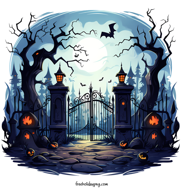 Transparent Halloween Halloween Graveyard gated entrance spooky for Graveyard for Halloween