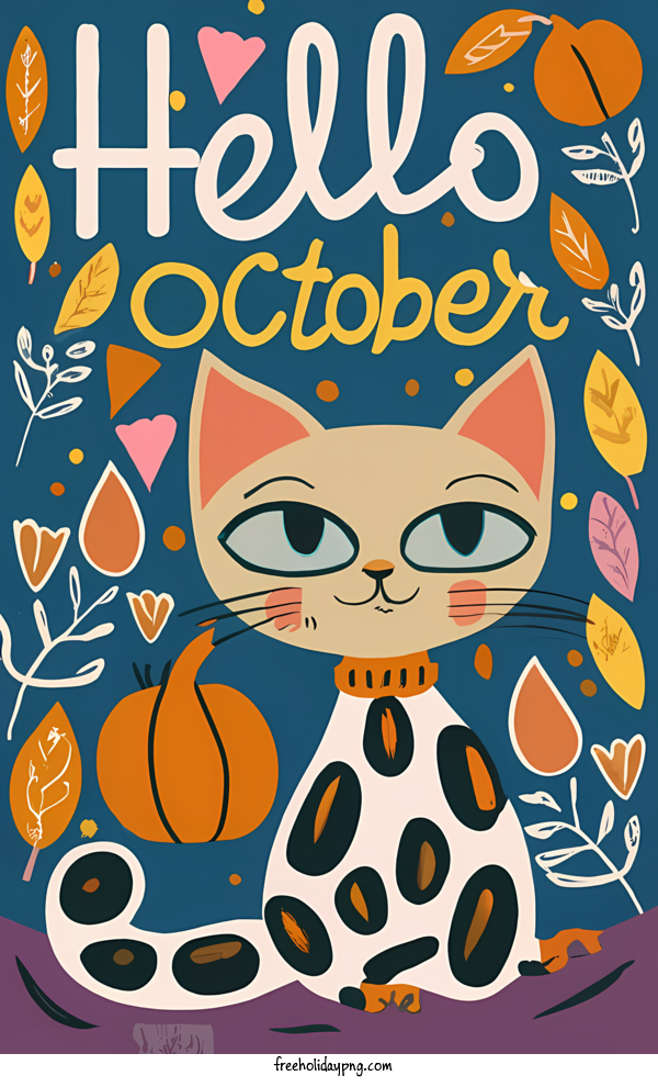 Transparent October Hello October cat cute for Hello October for October