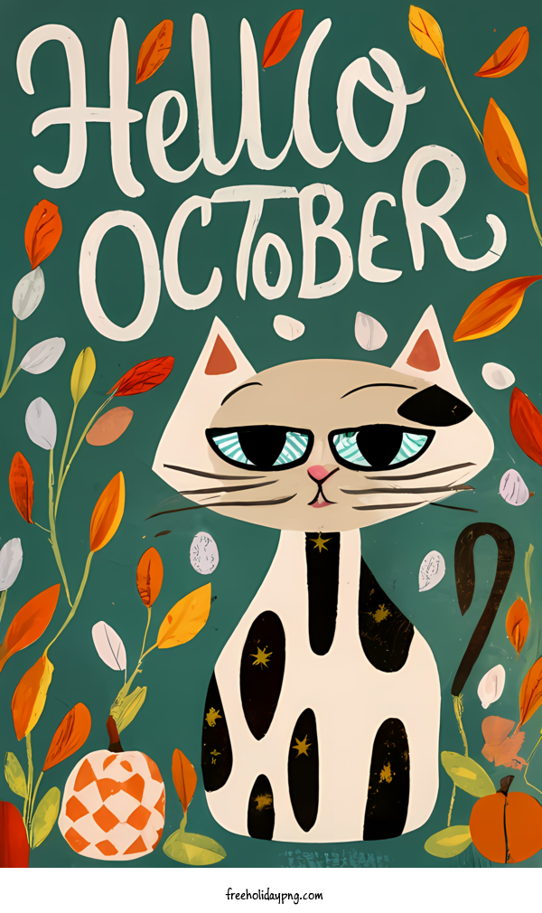 Transparent October Hello October cat autumn for Hello October for October