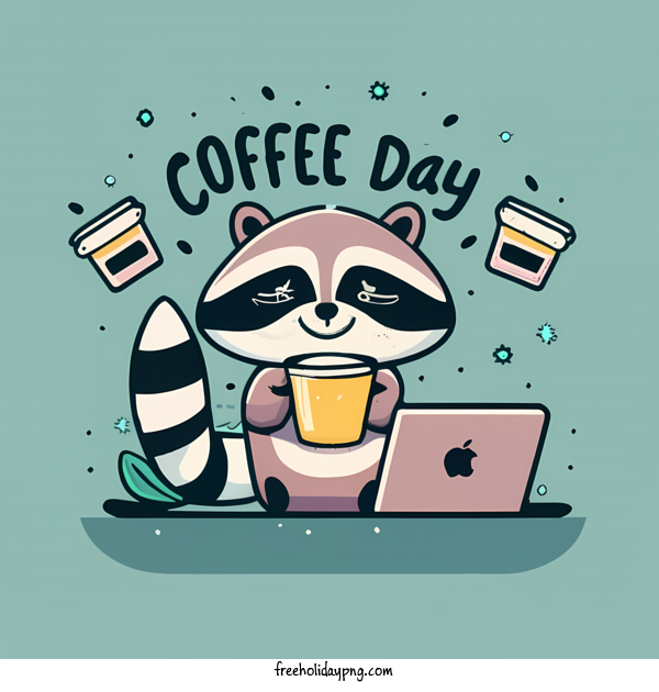 Transparent Coffee Day International Coffee Day cute raccoon coffee day for International Coffee Day for Coffee Day