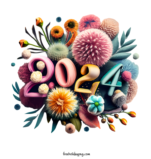 Transparent New Year Happy New Year 2024 ImageContent colorful flowers for Happy New Year 2024 for New Year