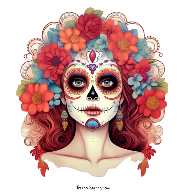 Transparent Day of the Dead Sugar Skull beauty colorful for Sugar Skull for Day Of The Dead