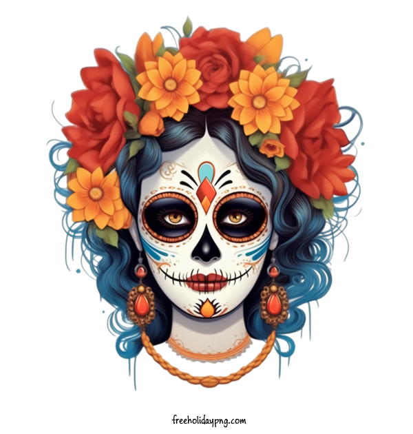 Transparent Day of the Dead Sugar Skull woman skull for Sugar Skull for Day Of The Dead