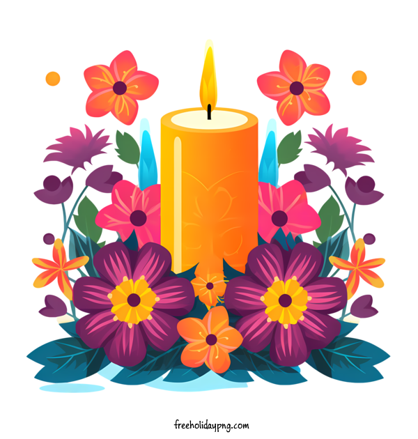 Transparent Day of the Dead Día de Muertos candle floral for Día de Muertos for Day Of The Dead