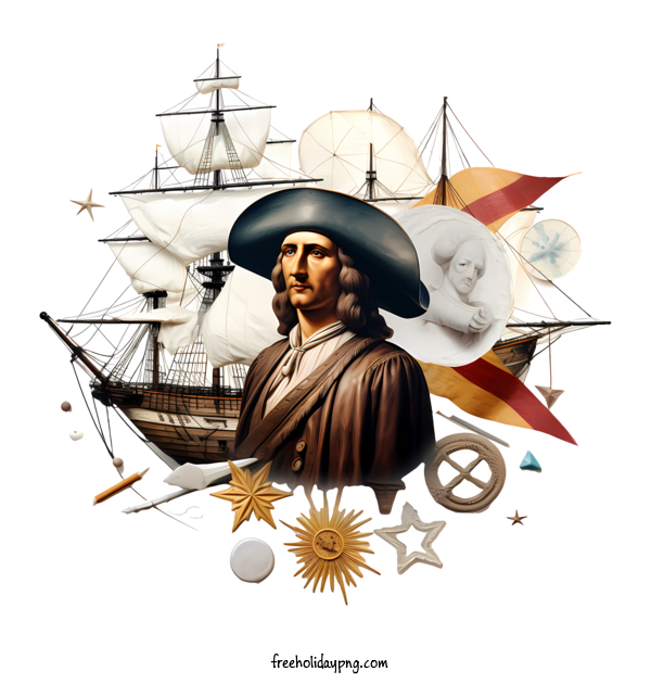 Transparent Columbus Day Happy Columbus Day sailing ship navigation tools for Happy Columbus Day for Columbus Day