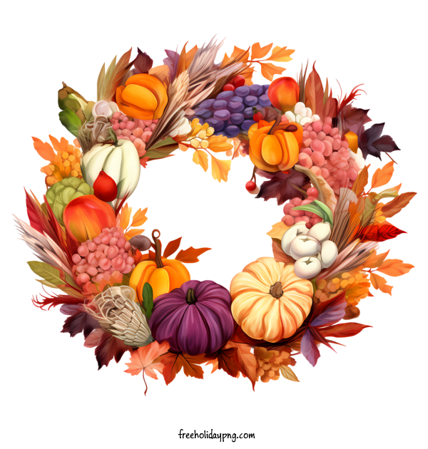 Transparent thanksgiving thanksgiving wreath including grapes pumpkins for thanksgiving wreath for Thanksgiving