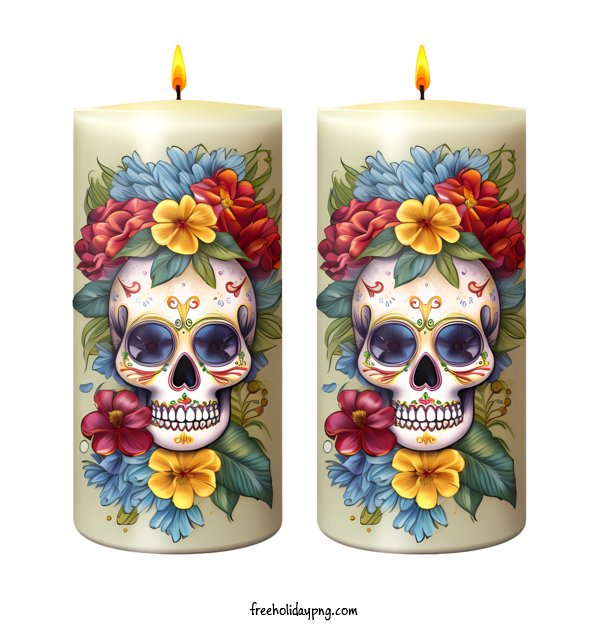 Transparent Day of the Dead Día de Muertos skull flowers for Día de Muertos for Day Of The Dead