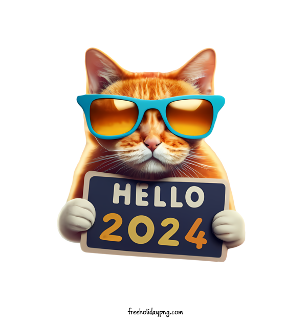 Transparent New Year Happy New Year 2024 hello 2023 cat in sunglasses for Happy New Year 2024 for New Year