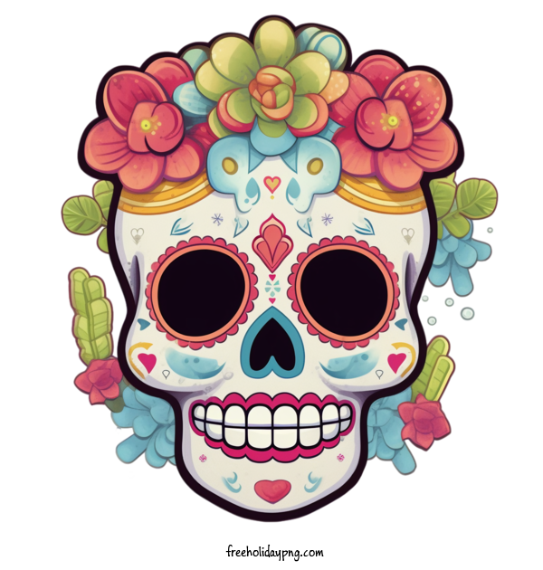 Transparent Day of the Dead Sugar Skull cute colorful for Sugar Skull for Day Of The Dead