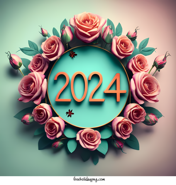 Transparent New Year Happy New Year 2024 bouquet of pink roses floral arrangement for Happy New Year 2024 for New Year