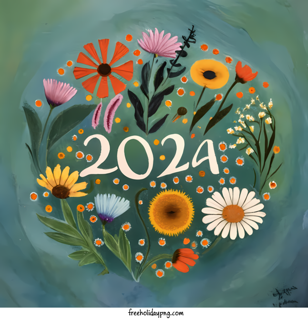 Transparent New Year Happy New Year 2024 flower sun for Happy New Year 2024 for New Year