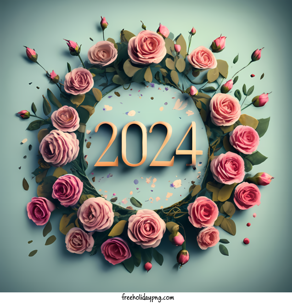 Transparent New Year Happy New Year 2024 roses wreath for Happy New Year 2024 for New Year