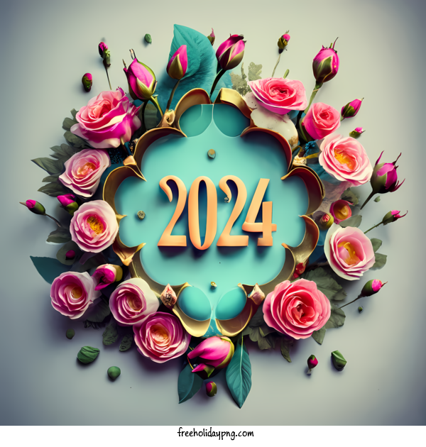 Transparent New Year Happy New Year 2024 Flower frame Roses for Happy New Year 2024 for New Year