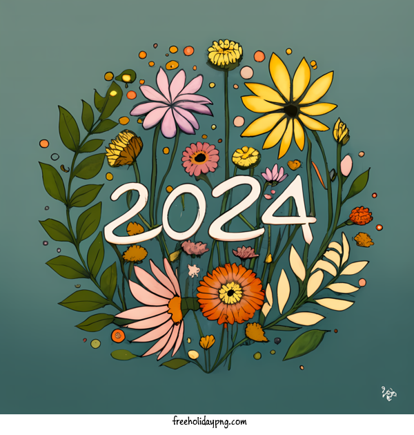 Transparent New Year Happy New Year 2024 flower wreath for Happy New Year 2024 for New Year