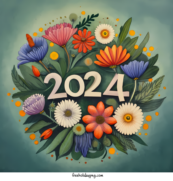 Transparent New Year Happy New Year 2024 Floral spring for Happy New Year 2024 for New Year