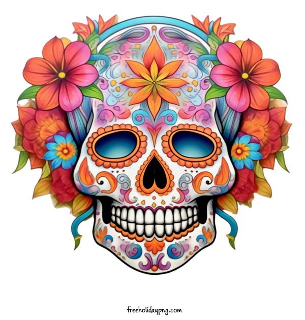 Transparent Day of the Dead Sugar Skull skull floral for Sugar Skull for Day Of The Dead