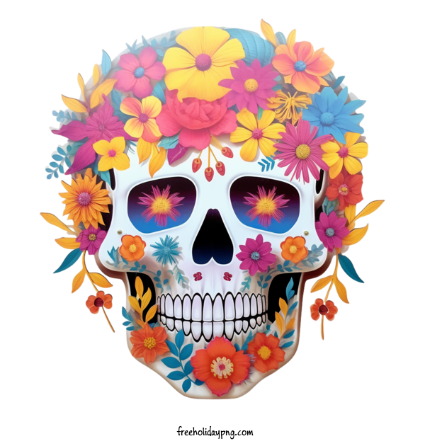 Transparent Day of the Dead Sugar Skull skull colorful flowers for Sugar Skull for Day Of The Dead
