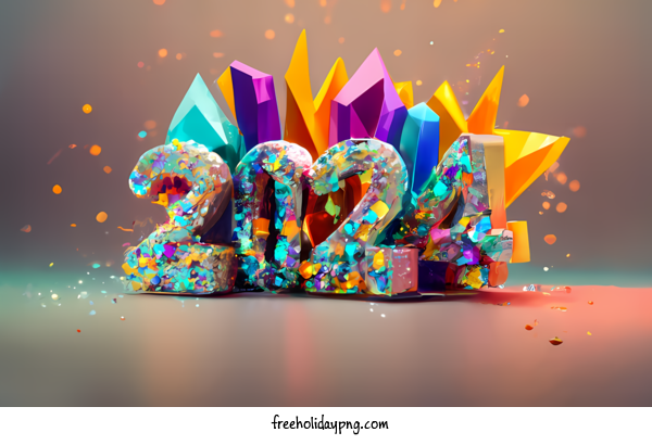 Transparent New Year Happy New Year 2024 colorful glitter for Happy New Year 2024 for New Year
